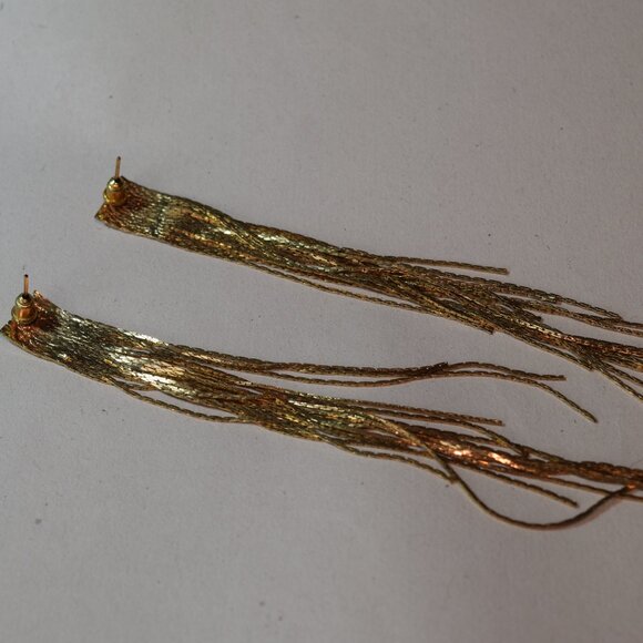 Long Gold Tone Chain Pierced Earrings Posts Jewelry Cocktail Evening Par… - Picture 5 of 9